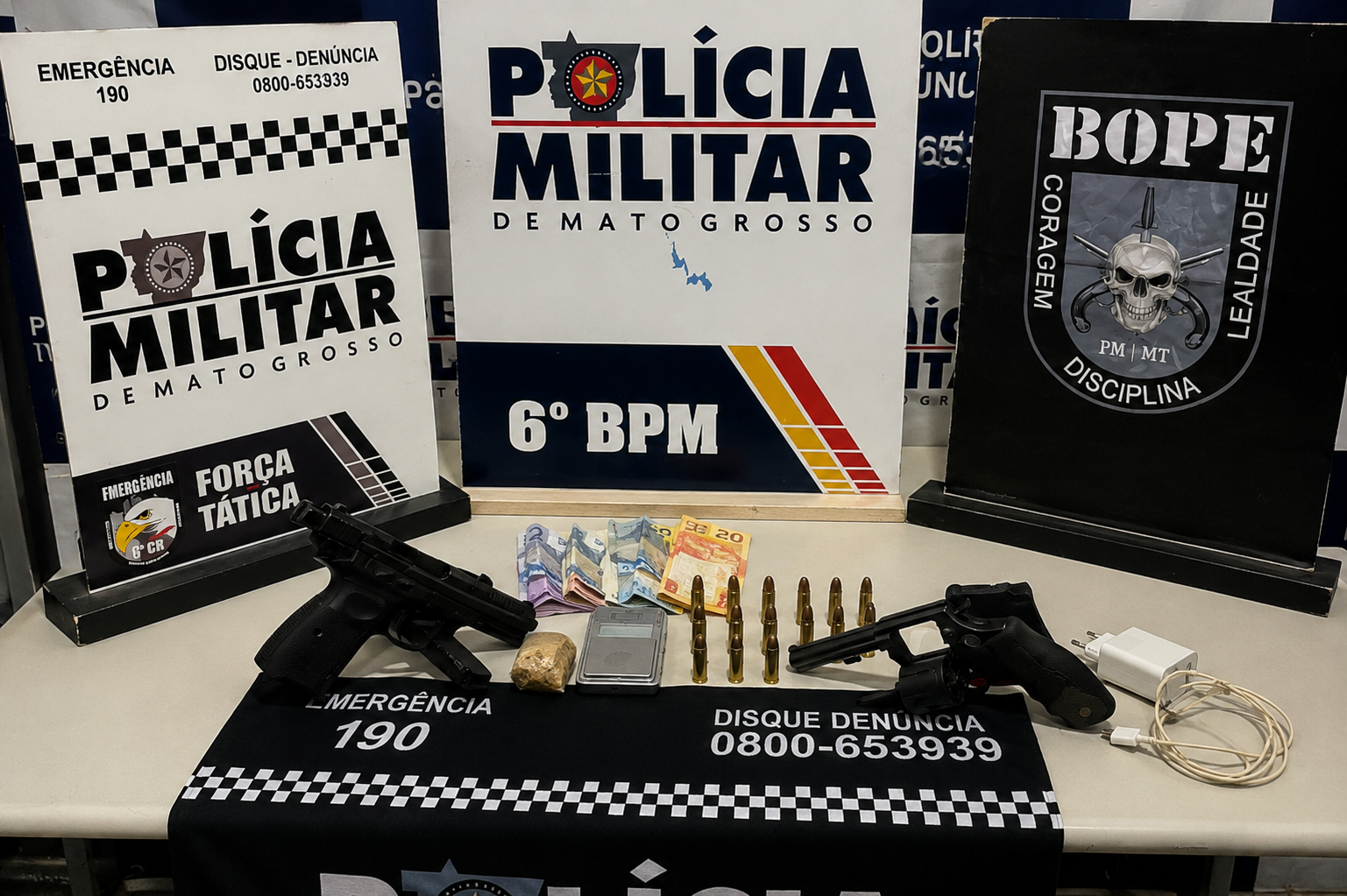PM detém cinco suspeitos com armas e drogas em Cáceres